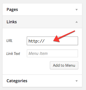 The Links section of a menu item in WordPress