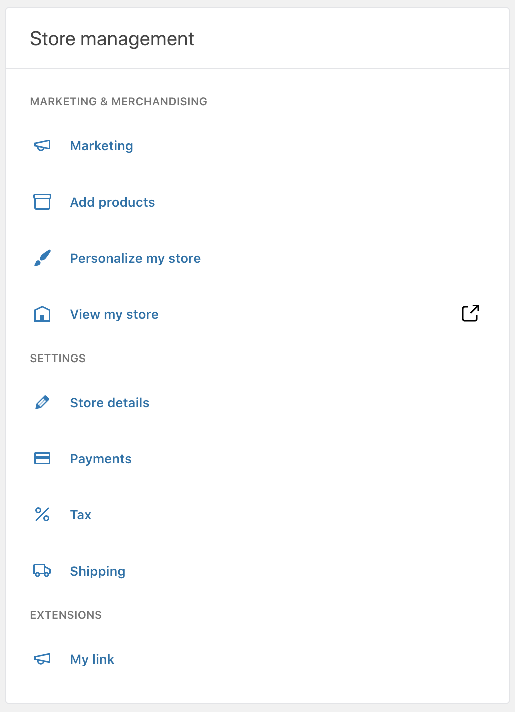 screen shot of custom store management link in wp-admin